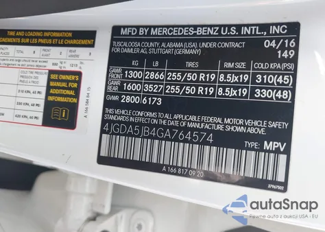 2016 Mercedes-Benz Gle 350 from USA, damaged, VIN 4JGDA5JB4GA764574